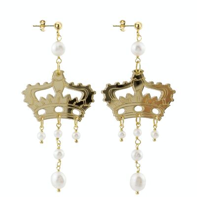 Colored Plexiglas jewels ideal for the summer. Kaguya Woman Earrings Crown Plexiglas Mirror Gold and Silk. Made in Italy
