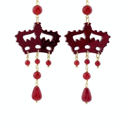 Colored Plexiglas jewels ideal for the summer. Kaguya Women's Earrings Crown Plexiglas Red Mirror and Silk. Made in Italy