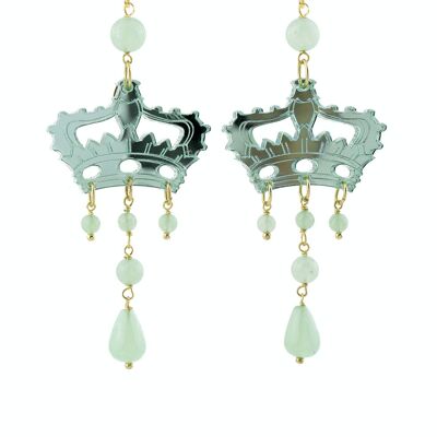 Colored Plexiglas jewels ideal for the summer. Kaguya Women's Earrings Crown Plexiglas Mirror Green Jade and Silk. Made in Italy