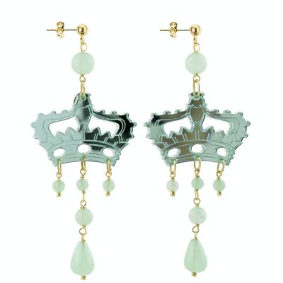 Colored Plexiglas jewels ideal for the summer. Kaguya Women's Earrings Crown Plexiglas Mirror Green Jade and Silk. Made in Italy