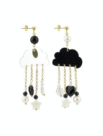 Bijoux élégants parfaits pour toutes les occasions. Boucles d'Oreilles Femme Nuage Kaguya Noir et Plexiglas Transparent. Fabriqué en Italie