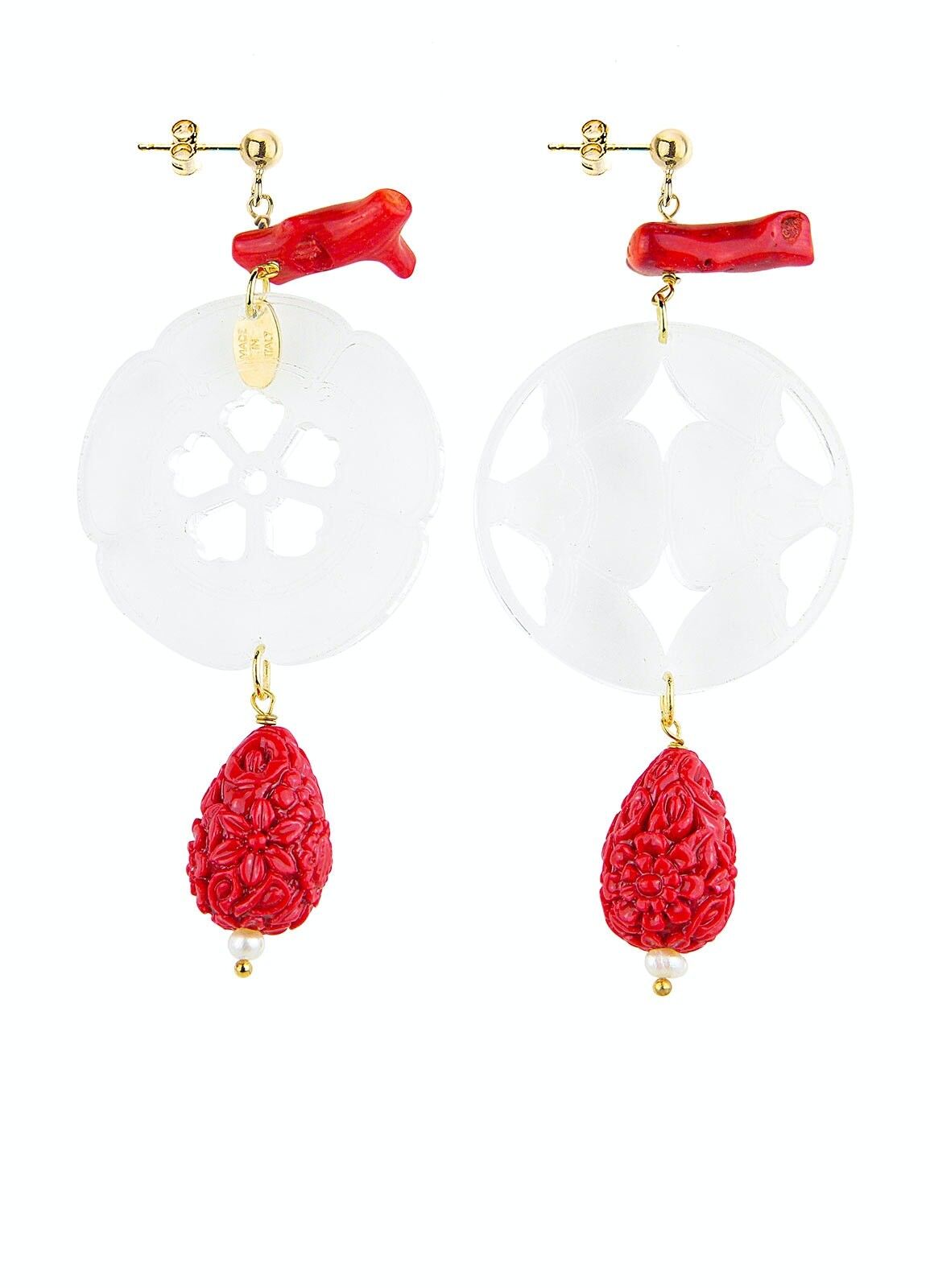 Gioielli eleganti perfetti per ogni occasione. Orecchini Donna Kamon Fiore Plexiglas Trasparente e Pietre Rosso Made in Italy