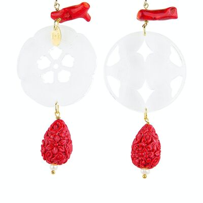 Elegant jewelry perfect for any occasion. Kamon Fiore Transparent Plexiglas Woman Earrings and Red Stones Made in Italy