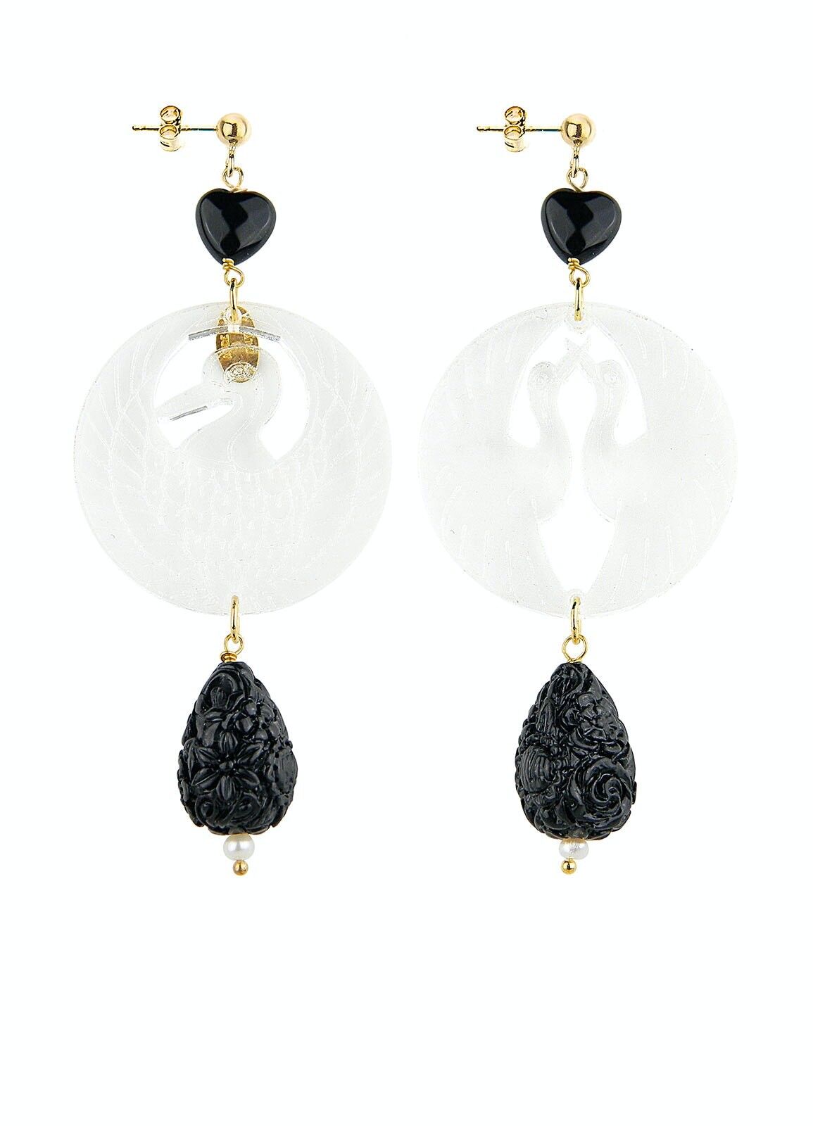 Gioielli eleganti perfetti per ogni occasione. Orecchini Donna Kamon Gru Plexiglas Trasparente e Pietre Nero Made in Italy