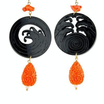 Elegant jewelry perfect for any occasion. Kamon Onda Women's Earrings Black Plexiglas and Red Stones Made in Italy