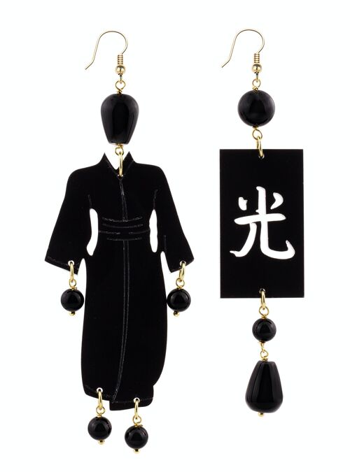 Gioielli eleganti perfetti per ogni occasione. Orecchini Donna Kimono Grande Plexiglas Nero e Pietre Nero Made in Italy