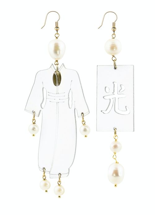 Gioielli eleganti perfetti per ogni occasione. Orecchini Donna Kimono Grande Plexiglas Trasparente e Pietre Perla Made in Italy