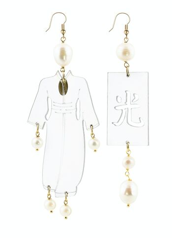 Bijoux élégants parfaits pour toutes les occasions. Boucles d'Oreilles Kimono Femme Grand Plexiglas Transparent et Pierres Perlées Fabriqué en Italie