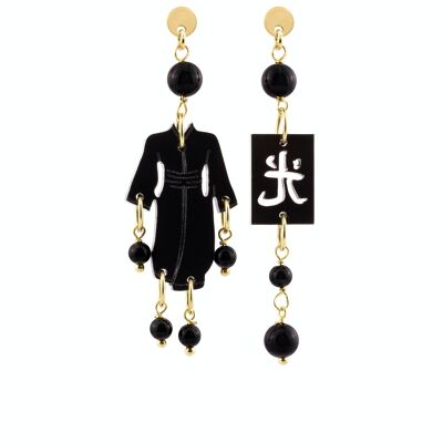 Elegant jewelry perfect for any occasion. Women's Kimono Mini Earrings Black Plexiglas and Black Stones Made in Italy