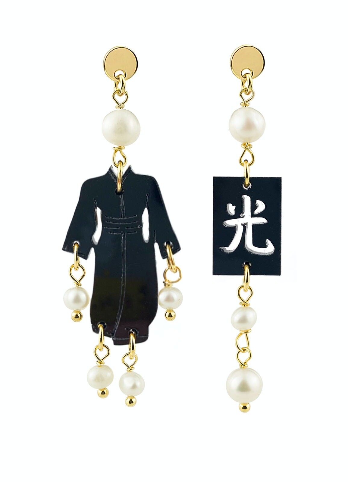 Gioielli eleganti perfetti per ogni occasione. Orecchini Donna Kimono Mini Plexiglas Nero e Pietre Perla Made in Italy