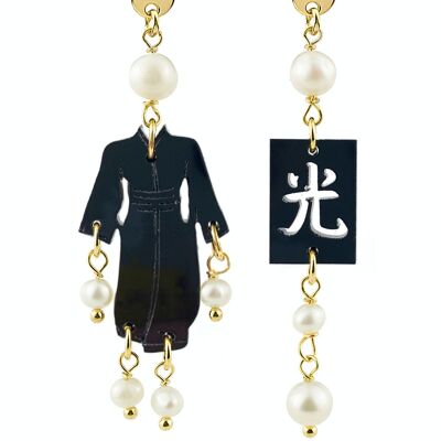 Joyas elegantes perfectas para cualquier ocasión. Pendientes Mujer Kimono Mini Plexiglás Negro y Piedras Perladas Made in Italy