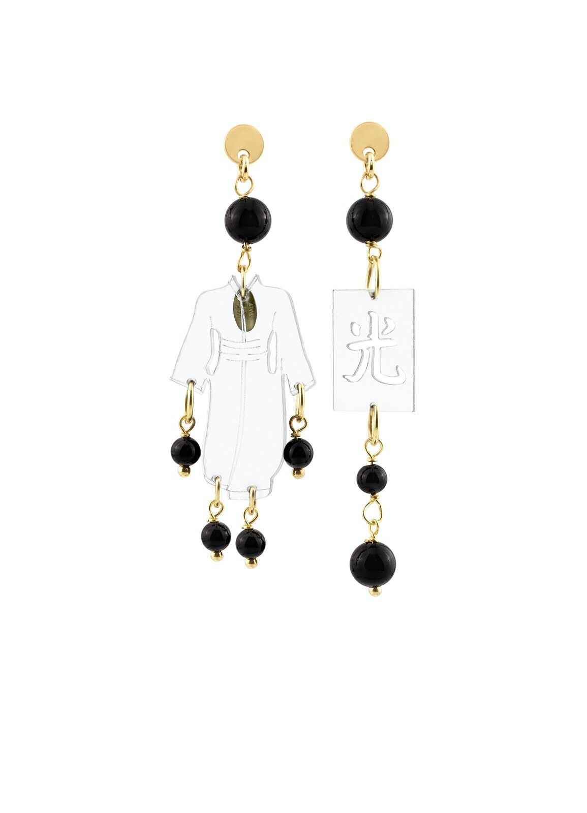 Gioielli eleganti perfetti per ogni occasione. Orecchini Donna Kimono Mini Plexiglas Trasparente e Pietre Nero Made in Italy