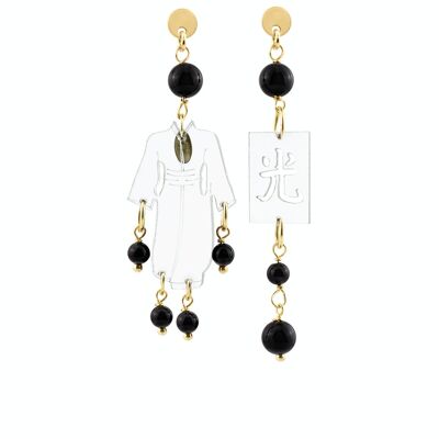 Joyas elegantes perfectas para cualquier ocasión. Pendientes Mujer Kimono Mini Plexiglás Transparente y Piedras Negras Made in Italy