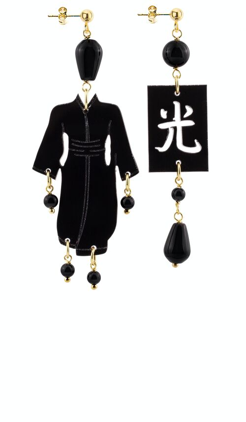 Gioielli eleganti perfetti per ogni occasione. Orecchini Donna Kimono Piccolo Plexiglas Nero e Pietre Nero Made in Italy