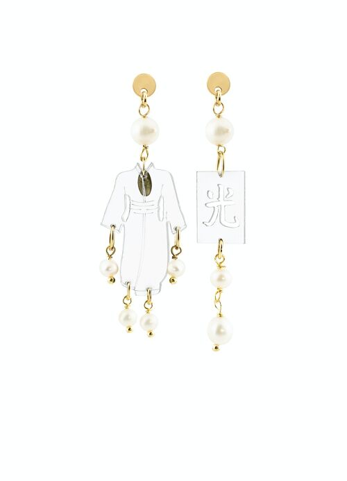 Gioielli eleganti perfetti per ogni occasione. Orecchini Donna Kimono Mini Plexiglas Trasparente e Pietre Perla Made in Italy