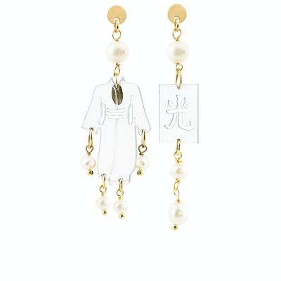 Joyas elegantes perfectas para cualquier ocasión. Pendientes Mujer Kimono Mini Plexiglás Transparente y Piedras Perladas Made in Italy