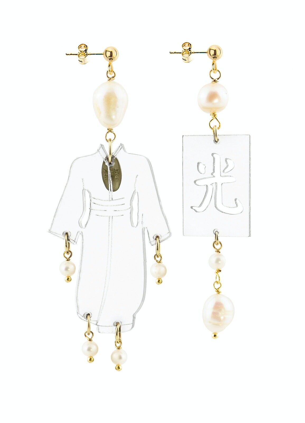 Gioielli eleganti perfetti per ogni occasione. Orecchini Donna Kimono Piccolo Plexiglas Trasparente e Pietre Perla Made in Italy