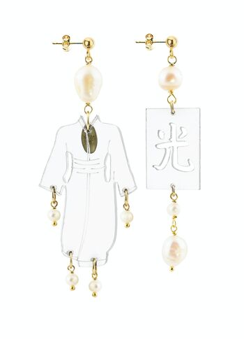 Bijoux élégants parfaits pour toutes les occasions. Boucles d'Oreilles Femme Kimono Petit Plexiglas Transparent et Pierres Perlées Made in Italy