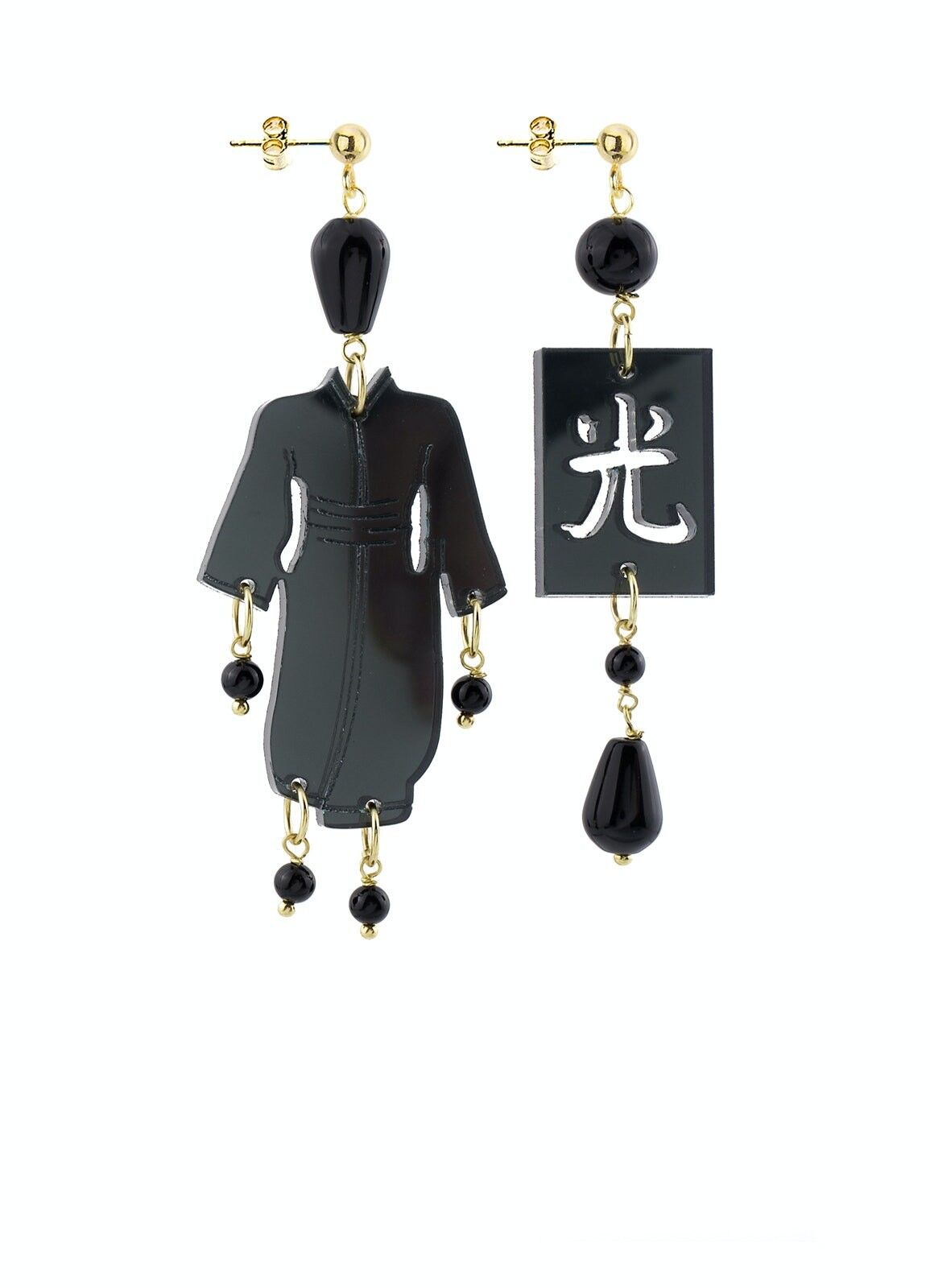 Farbiger Plexiglasschmuck ideal für den Sommer. Damenohrringe Kimono Small Grey Mirror Plexiglas und Seide. Hergestellt in Italien