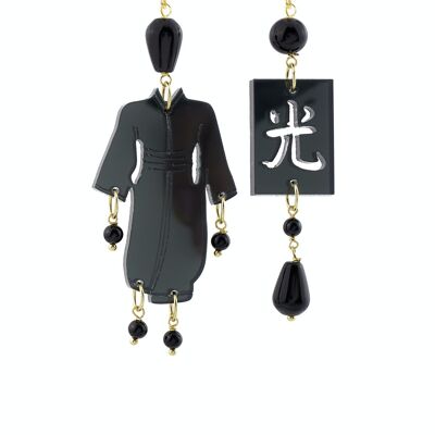 Farbiger Plexiglasschmuck ideal für den Sommer. Damenohrringe Kimono Small Grey Mirror Plexiglas und Seide. Hergestellt in Italien