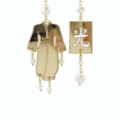 Joyas de plexiglás de colores ideales para el verano. Pendientes Mujer Kimono Pequeño Espejo Plexiglás Oro y Seda. Hecho en Italia