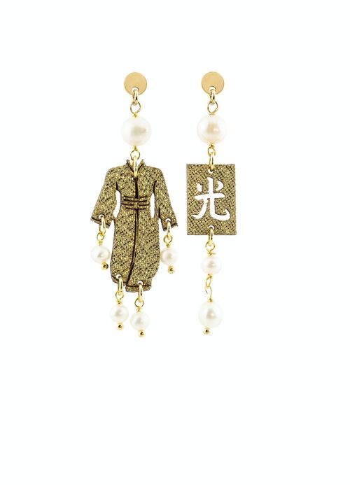 Gioielli perfetti per risplendere nelle tue occasioni speciali. Orecchini Donna Kimono Mini Seta Oro e Pietre Perla Made in Italy