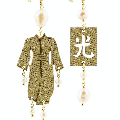 Perfekte Juwelen, um bei Ihren besonderen Anlässen zu glänzen. Damenohrringe Kimono Small Gold Seide und Perlensteine Made in Italy