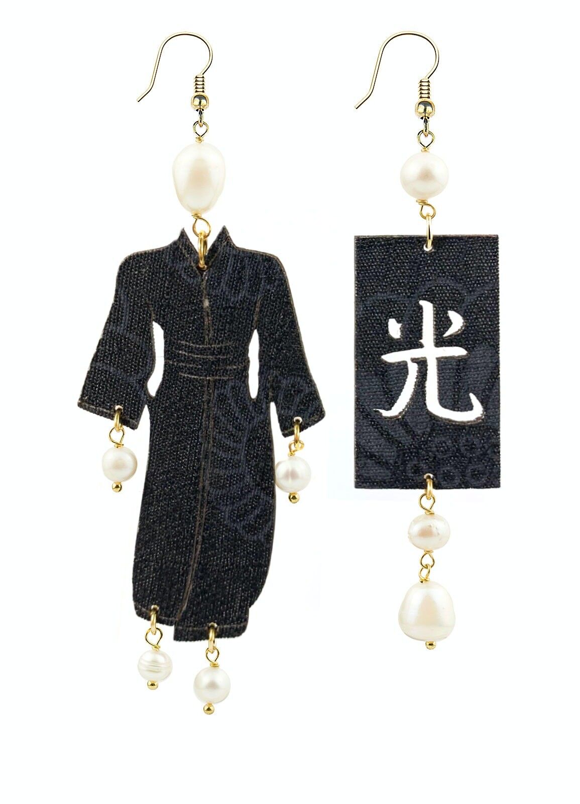 Elegant jewelry perfect for any occasion. Women's Earrings Kimono Big Yukata Textured Fabric and Pearl Stones Made in Italy