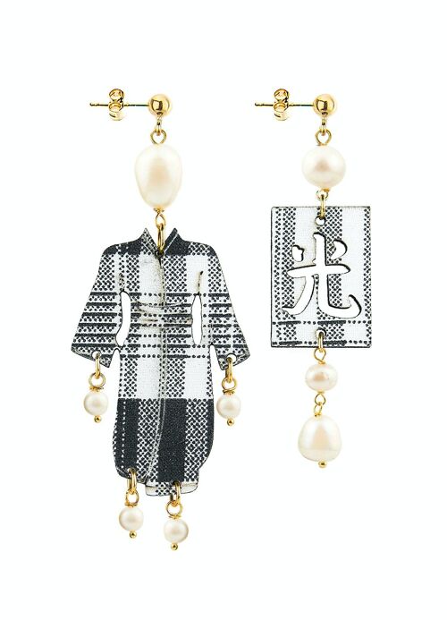 Gioielli eleganti perfetti per ogni occasione. Orecchini Donna Kimono Piccolo Yukata Tessuto Riga e Pietre Perla Made in Italy