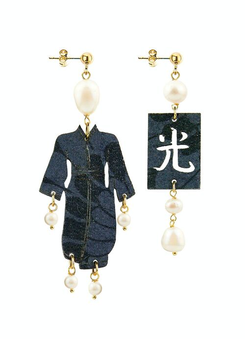 Gioielli eleganti perfetti per ogni occasione. Orecchini Donna Kimono Piccolo Yukata Tessuto Operato e Pietre Perla Made in Italy