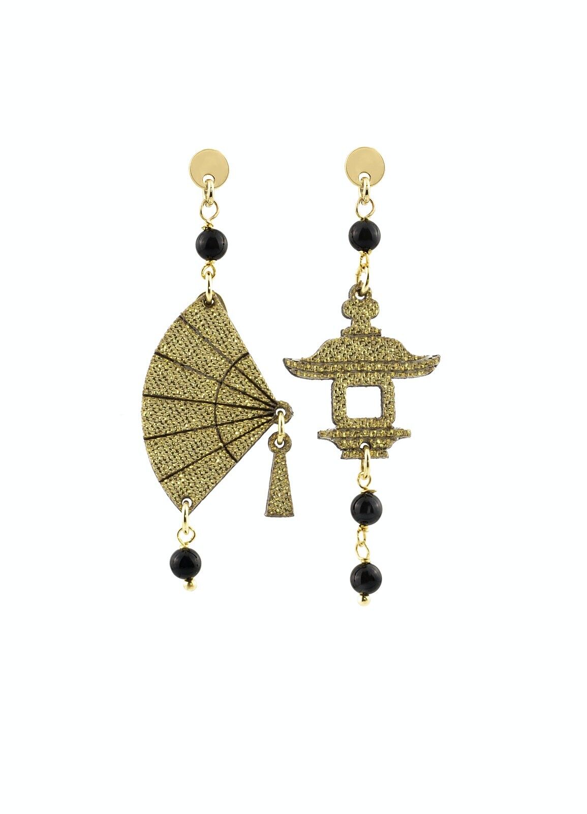 Gioielli perfetti per risplendere nelle tue occasioni speciali. Orecchini Donna Fujiyama Ventaglio Mini Seta Oro e Pietre Nero. Made in Italy