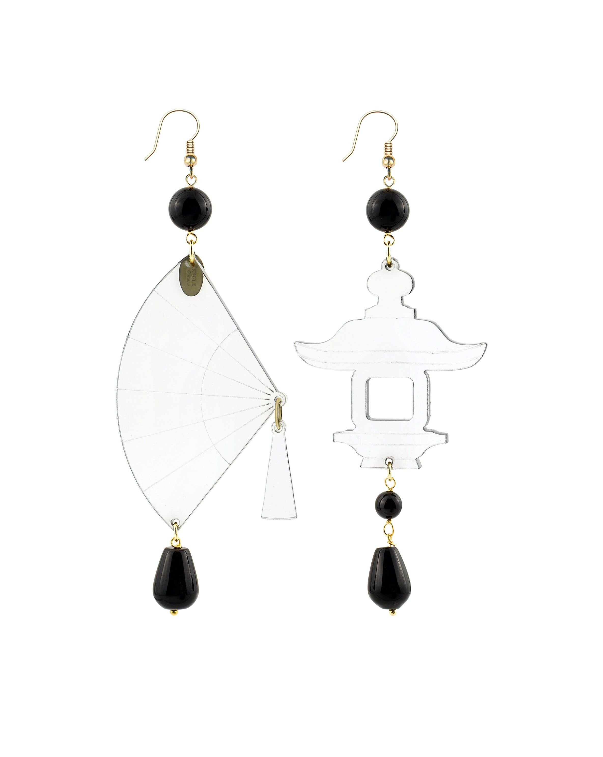 Eleganter Schmuck perfekt für jeden Anlass. Fujiyama Damenohrringe Big Fan Transparentes Plexiglas und schwarze Steine Hergestellt in Italien