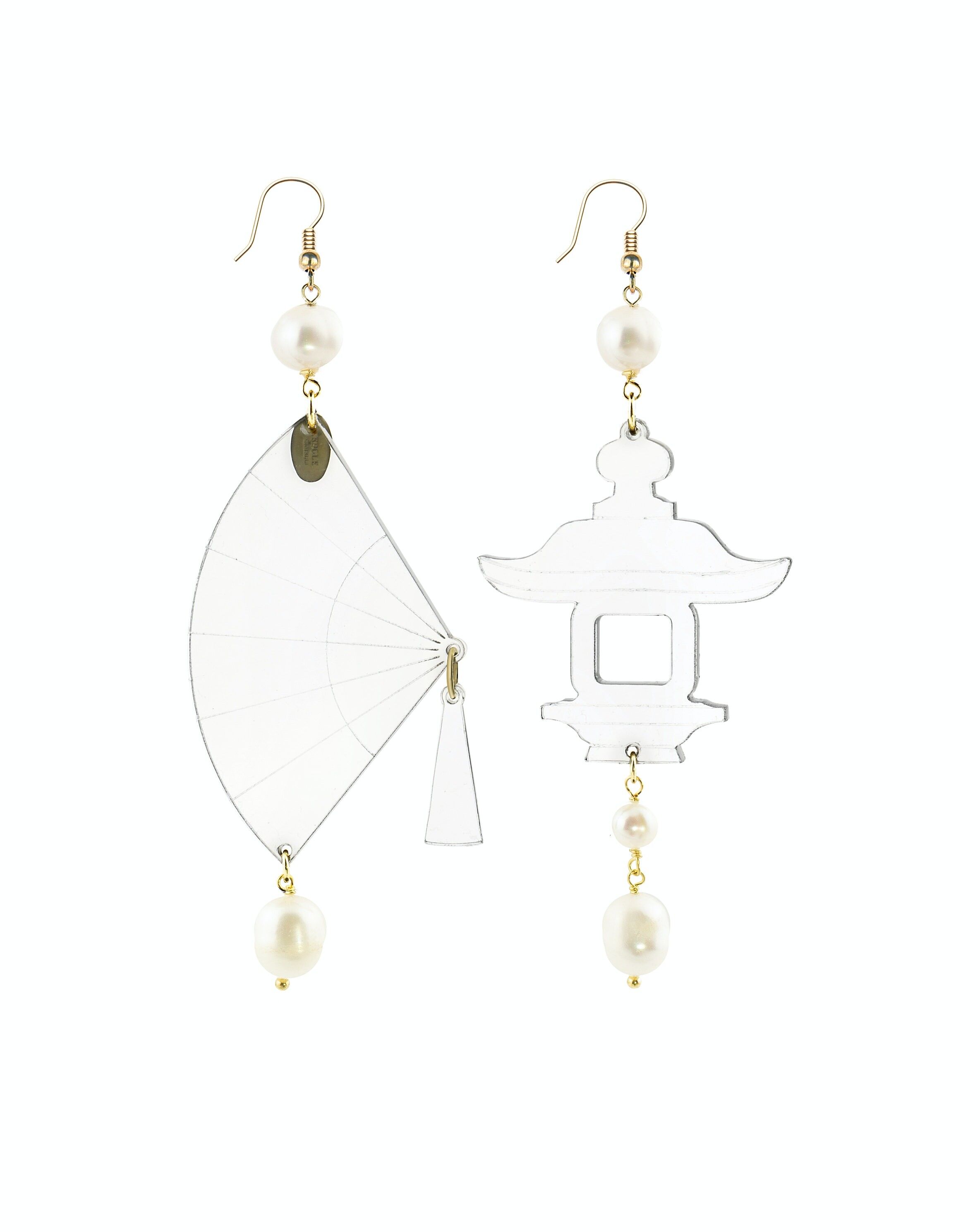 Eleganter Schmuck perfekt für jeden Anlass. Fujiyama Damenohrringe Big Fan Transparentes Plexiglas und Perlensteine. Hergestellt in Italien