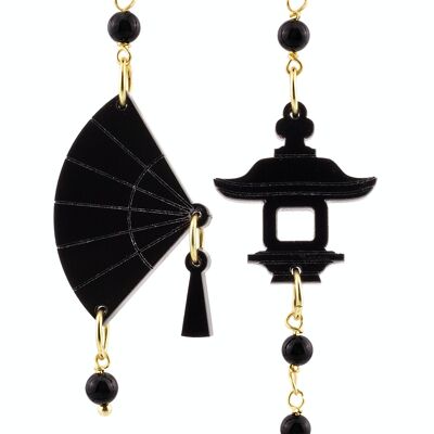 Joyas elegantes perfectas para cualquier ocasión. Pendientes Mujer Fujiyama Mini Abanico Plexiglás Negro y Piedras Negras.Hecho en Italia