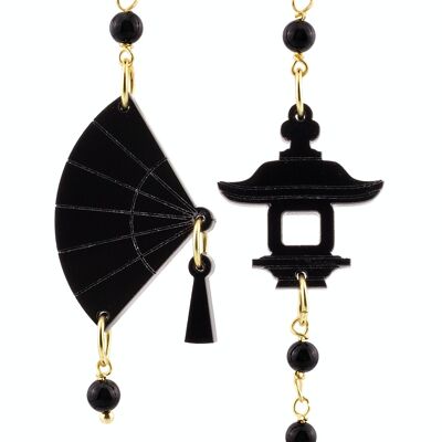 Elegant jewelry perfect for any occasion. Fujiyama Women's Earrings Mini Black Plexiglas Fan and Black Stones. Made in Italy