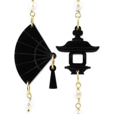 Elegant jewelry perfect for any occasion. Fujiyama Women's Earrings Mini Black Plexiglas Fan and Pearl Stones. Made in Italy