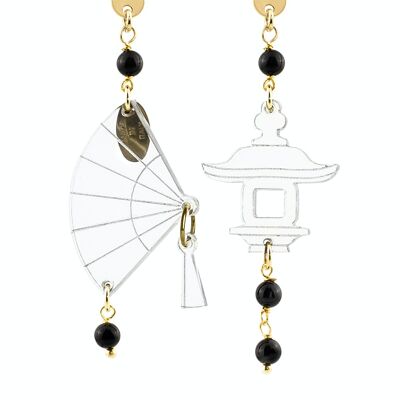 Elegant jewelry perfect for any occasion. Fujiyama Women's Earrings Mini Fan Transparent Plexiglas and Black Stones. Made in Italy