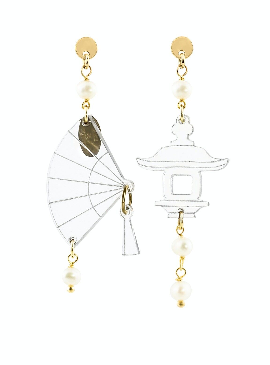 Eleganter Schmuck perfekt für jeden Anlass. Fujiyama Damenohrringe Mini Fan Transparentes Plexiglas und Perlensteine. Hergestellt in Italien