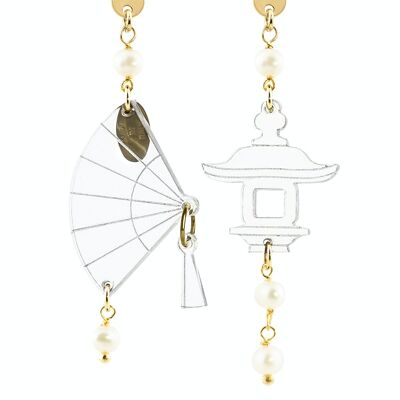 Elegant jewelry perfect for any occasion. Fujiyama Women's Earrings Mini Fan Transparent Plexiglas and Pearl Stones. Made in Italy