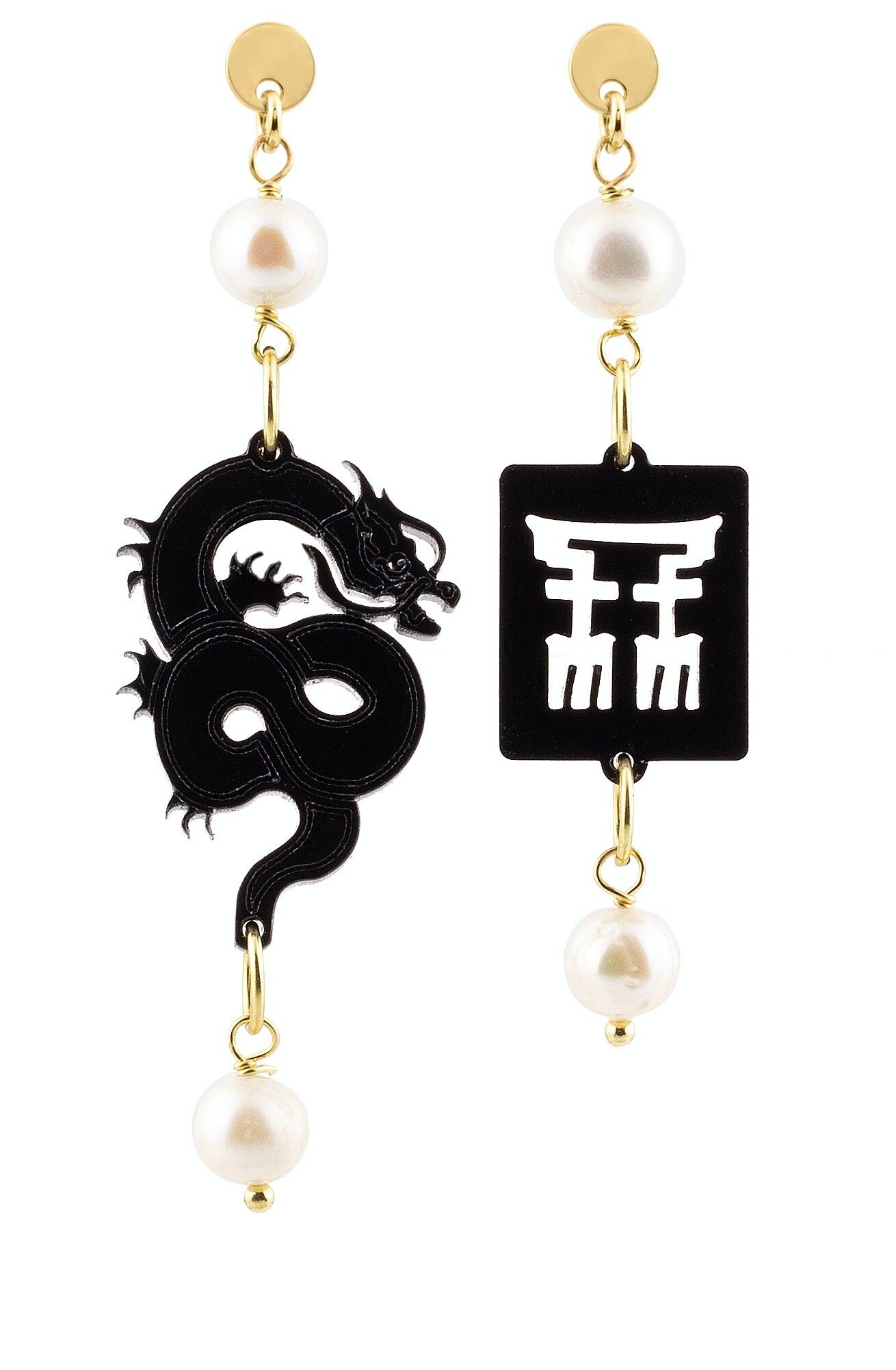 Gioielli eleganti perfetti per ogni occasione. Orecchini Donna Mito Mini Plexiglas Nero e Pietre Perla. Made in Italy