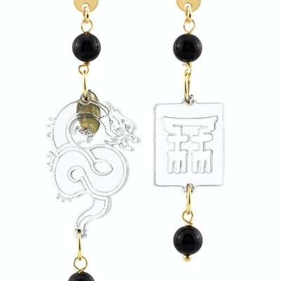 Elegant jewelry perfect for any occasion. Women's Mito Mini Earrings Transparent Plexiglas and Black Stones. Made in Italy