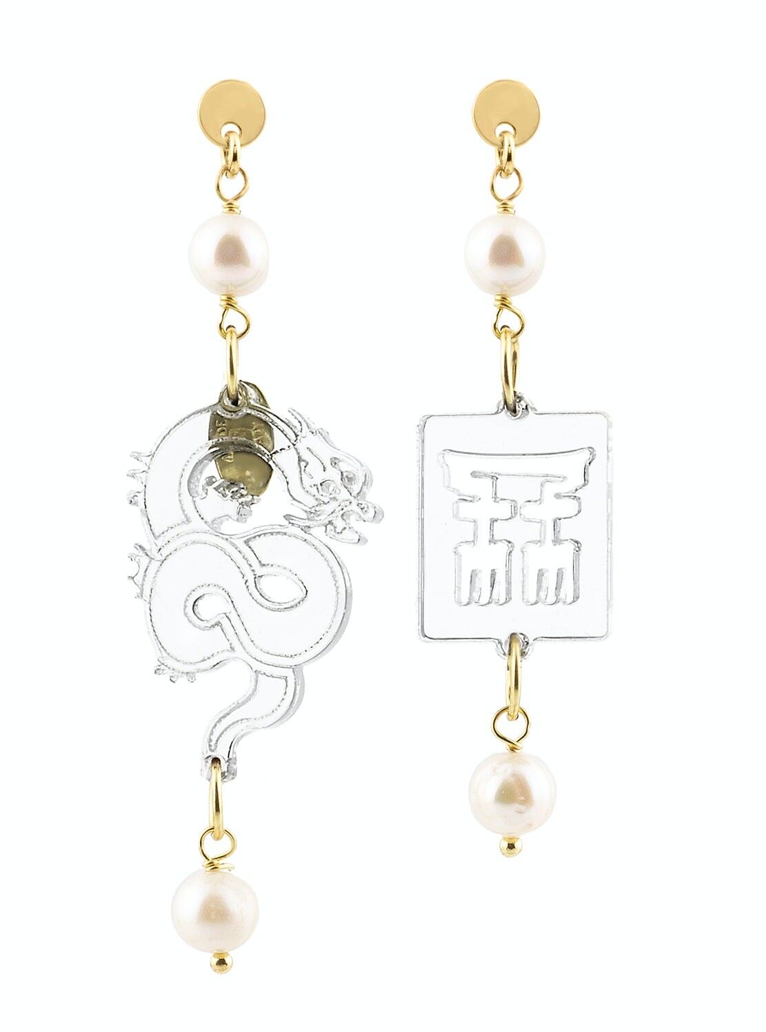 Gioielli eleganti perfetti per ogni occasione. Orecchini Donna Mito Mini Plexiglas Trasparente e Pietre Perla. Made in Italy