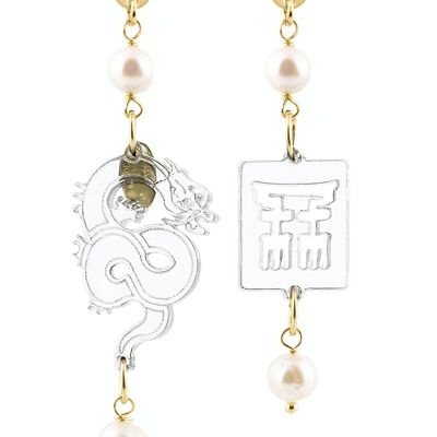 Elegant jewelry perfect for any occasion. Women's Mito Mini Transparent Plexiglas Earrings and Pearl Stones. Made in Italy