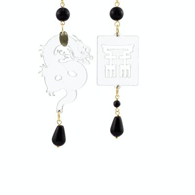 Elegant jewelry perfect for any occasion. Myth Small Woman Earrings Transparent Plexiglas and Black Stones. Made in Italy