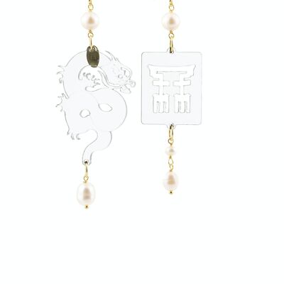 Elegant jewelry perfect for any occasion. Small Myth Woman Earrings Transparent Plexiglas and Pearl Stones. Made in Italy