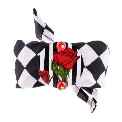Celebrate spring with floral-inspired accessories. The Circle Small Fabric Bracelet Red Rose Background Black and White Stripes Made in Italy