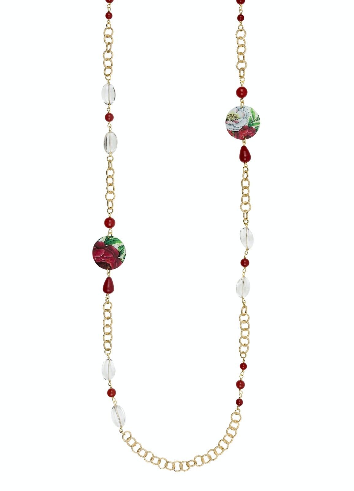 Celebra la primavera con gioielli ispirati ai fiori. Collana Lunga Donna The Circle Piccolo Fiori Rosso e Bianco Made in Italy