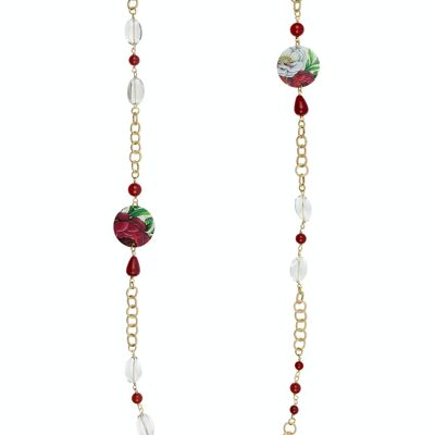 Celebrate spring with flower-inspired jewelry. The Circle Small Red and White Flowers Women's Long Necklace Made in Italy