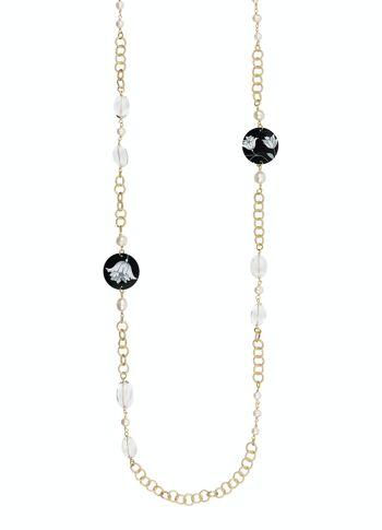 Célébrez le printemps avec des bijoux inspirés des fleurs. Collier Long Femme The Circle Petite Fleur Blanche Fond Noir Fabriqué en Italie