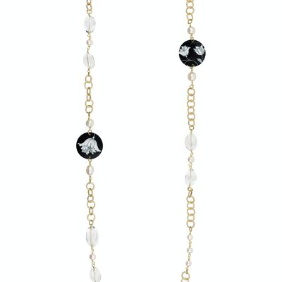 Celebrate spring with flower-inspired jewelry. The Circle Women's Long Necklace Small White Flower Black Background Made in Italy